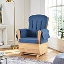 Modern Solid Wood Glider Rocking Chair with Blue Water-Resistant Fabric Cushion, Quiet Gentle Rocker for Living Room, Nursery and Reading