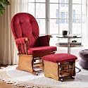 Solid Wood Glider Rocking Chair with Ottoman, Warm Oak Frame with Plush Maroon Upholstery, Quiet Smooth Glide for Nursery, Living Room, Bedroom, Reading &amp; Relaxing