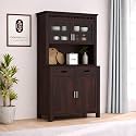 Solid Wood Kitchen Cabinet Crockery Unit with Acrylic Glass Doors &amp; Storage Drawers for Dining Room and Living Room | Multipurpose Hutch Cabinet | Walnut Finish (44 x 20 x 72 Inch)