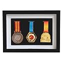 Solid Wood Medal Box,Wooden Display Case for Medals and Badges of Honour?Marathon Medal Storage Box,War Military Three Medal in Black Frame,3D Deep Box Frame to Display War/Military/Sports Medals ,,Tabletop