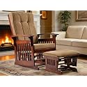 Solid Wood Nursery Glider and Ottoman Set with Padded Cushion, Rustic Rocking Chair for Nursing, Living Room, Bedroom - Reddish Brown with Tan