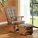 Solid Wood Nursery Glider and Ottoman Set, Anti-Pinch Safe Rocking Chair with Padded Cushion, Rustic Rubber Wood Glider for Nursing Mother, Living Room, Bedroom, Brown