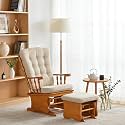 Solid Wood Nursery Glider and Ottoman Set, Anti-Pinch Safe Rocking Chair with Padded Cushion, Rustic Rubber Wood Glider for Nursing Mother, Living Room, Bedroom, Yellow Brown