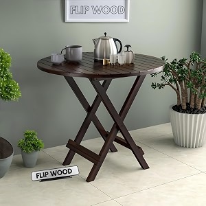 solid wood patio coffee table for living room  round folding tea table for home patio amp outdoor  portable end table for picnic balcony amp garden walnut finish