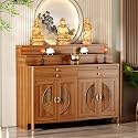 Solid Wood Personal Shrine Altar Table with Large Storage Cabinet, Buddhist Altar Cabinet with Drawer, Meditation Prayer Table (61" X 23.6" X 50")
