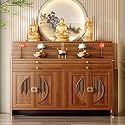 Solid Wood Personal Shrine Altar Table with Large Storage Cabinet, Buddhist Altar Cabinet with Drawer, Meditation Prayer Table (69" X 23.6" X 50")