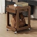 Solid Wood Rolling Under Desk Storage, Movable Bedside Table with Wheels, Adjustable Multi-Tier Storage Cart for Living Room, Office, Bedroom(Brown)