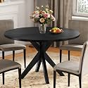Solid Wood Round Dining Table for 4-6, Wooden Intersecting Pedestal Base, Rustic Round Dining Room Table for Home Dining Room, Kitchen, Living Room