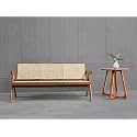 Solid Wooden Brown Finish Rattan Arm Bench with Back Support Three Seater Bench for Living Room & Hall | D60 x W155 x H78 CM