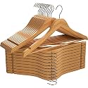 Solid Wooden Hangers ZEPOLI Pack 24 Premium Wooden Hangers - Durable &amp; Slim Coat Hangers - Suit Hangers with 360-Degree Rotatable Hook - Wood Hangers with Shoulder Grooves (Natural)