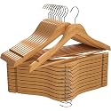 Solid Wooden Hangers ZEPOLI Pack 50 Premium Wooden Hangers - Durable &amp; Slim Coat Hangers - Suit Hangers with 360-Degree Rotatable Hook - Wood Hangers with Shoulder Grooves (Natural)