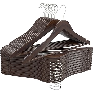 solid wooden hangers zepoli pack premium wooden hangers - durable amp slim coat hangers - suit hangers with 360-degree rotatable hook - wood hangers with shoulder grooves pack of 18 brown