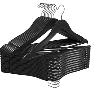 solid wooden hangers zepoli pack premium wooden hangers - durable amp slim coat hangers - suit hangers with 360-degree rotatable hook - wood hangers with shoulder grooves pack of 4 black