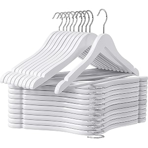 solid wooden hangers zepoli pack premium wooden hangers - durable amp slim coat hangers - suit hangers with 360-degree rotatable hook - wood hangers with shoulder grooves pack of 24 white
