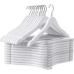 solid wooden hangers zepoli pack premium wooden hangers - durable amp slim coat hangers - suit hangers with 360-degree rotatable hook - wood hangers with shoulder grooves pack of 6 white