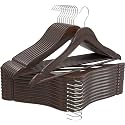 Solid Wooden Hangers ZEPOLI Pack Premium Wooden Hangers - Durable &amp; Slim Coat Hangers - Suit Hangers with 360-Degree Rotatable Hook - Wood Hangers with Shoulder Grooves (Pack of 8, Brown)