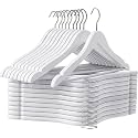 Solid Wooden Hangers ZEPOLI Pack Premium Wooden Hangers - Durable &amp; Slim Coat Hangers - Suit Hangers with 360-Degree Rotatable Hook - Wood Hangers with Shoulder Grooves (Pack of 6, White)