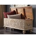 Solid Wooden Hand Carved Storage Trunk Chest | Decorative Wooden Storage Box with Lid for Living Room, Bedroom & Entryway | Rustic Blanket Chest, Coffee Table