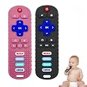 SOLIFEGOBLE 2 Pack Baby Teether Toys,Silicone Remote Teether for Babies,Baby TV Remote Toys,Infant Chew Toys for Babies Chew Toys (Black + Pink)