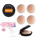 Solitude 4 Pcs Reusable Nipple Covers with Case | Comfortable & Natural Invisible Self Adhesive Washable Silicone Pasties for Women (Skin Color)