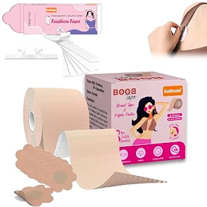 solitude boob tape kit - breast lift tape amp strapless dress solution with 10 nipple pasties for fashion with 36 strips multipurpose invisible double-sided fashion tape for women clothes
