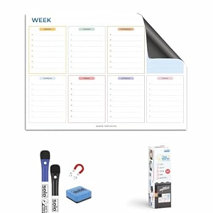 solo magnetic whiteboard weekly planner set - a4 size  includes whiteboard surface 2 markers duster amp 4 magnetic strips  durable design  perfect for fridge office amp metal wardrobe