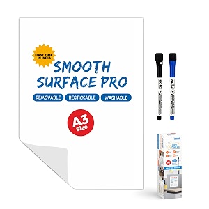 solo reusable whiteboard a3  self-adhesive for smooth surface washable amp restickable 100s of times no wall damage  includes 2 markers amp duster  1st in india for office amp college use