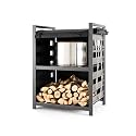 Solo Stove Station – 4.4ft Black Aluminum Firewood Rack with UV-Coated Cover, Two-Shelf Outdoor Storage for Fire Pit Logs, Tools & Accessories