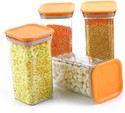 Solomon Plastic Grocery Container  - 1100 ml (Pack of 4, Orange)