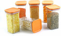 Solomon Plastic Grocery Container  - 1100 ml (Pack of 6, Orange)