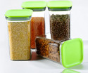Solomon Plastic Grocery Container  - 1100 ml (Pack of 4, Green)