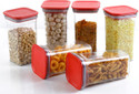 Solomon Plastic Grocery Container  - 1100 ml (Pack of 6, Red)