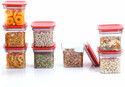 Solomon Plastic Grocery Container  - 600 ml (Pack of 8, Red)
