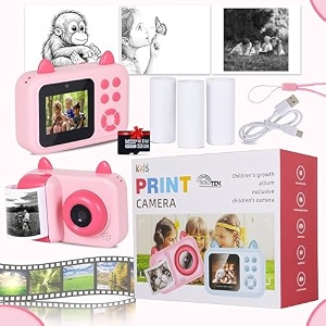 solotek s6 instant camera for kids with print - 1080p hd 48mp 32gb sd card3 rolls print paper with shoulder strap  instant photo camera with video recorder games amp photo filters 1-year warranty