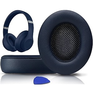 solowit replacement ear pads cushions for beats studio 2 amp studio 3 wired amp wireless headphones earpads with soft protein leather noise isolation memory foam added thickness - navy blue