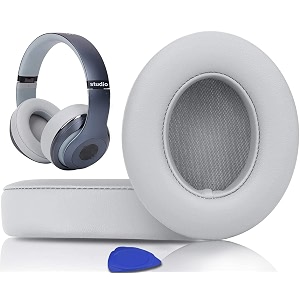 solowit replacement ear pads cushions for beats studio 2 amp studio 3 wired amp wireless headphones earpads with soft protein leather noise isolation memory foam added thickness - light grey
