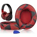 SoloWIT Replacement Ear Pads Cushions for Beats Studio 2 &amp; Studio 3 Wired &amp; Wireless Headphones, Earpads with Soft Protein Leather, Noise Isolation Memory Foam, Added Thickness - Red Storm