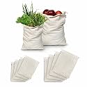 SOLSTICE Cotton Muslin Fridge Storage Bags for Vegetables and Fruits Kitchen | Washable, Reusable, Multipurpose Storage and Straining bags - Set of 10 ( 5 large, 5 medium )