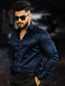 SOLSTICE Men Solid Casual Dark Blue Shirt