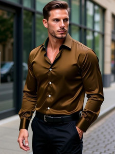 SOLSTICE Men Solid Formal Brown Shirt
