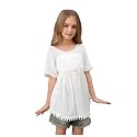 SOLY HUX Girl's Short Sleeve Swimsuit Coverups Fringe Trim Swim Cover Up Beach Dress Beachwear