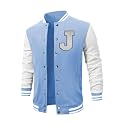 SOLY HUX Men's Bomber Jacket Color Block Letter Graphic Long Sleeve Baseball Varsity Jacket Coat Blue Letter Medium