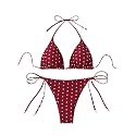 SOLY HUX Women's 2 Piece Polka Dots Print Halter Triangle Bikini Set