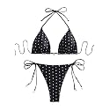 SOLY HUX Women's 2 Piece Polka Dots Print Halter Triangle Bikini Set