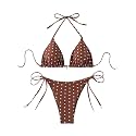 SOLY HUX Women's 2 Piece Polka Dots Print Halter Triangle Bikini Set