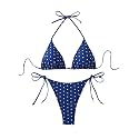 SOLY HUX Women's 2 Piece Polka Dots Print Halter Triangle Bikini Set