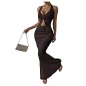 SOLY HUX Women's 2 Piece Outfit Twist Front Halter Cami Skirt Summer Set