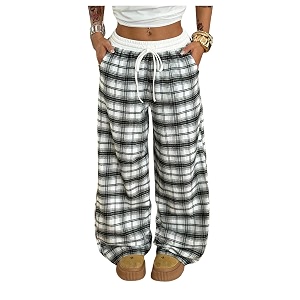 SOLY HUX Womens Plaid Checkered Pants Flannel