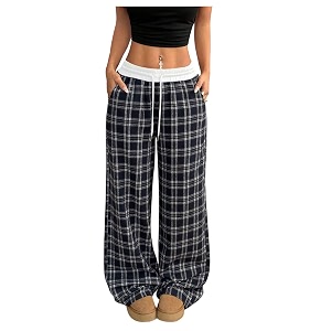 SOLY HUX Womens Plaid Checkered Pants Flannel