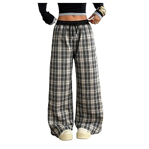SOLY HUX Womens Plaid Checkered Pants Flannel